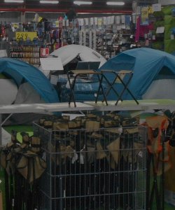 Sporting goods, tents and tables